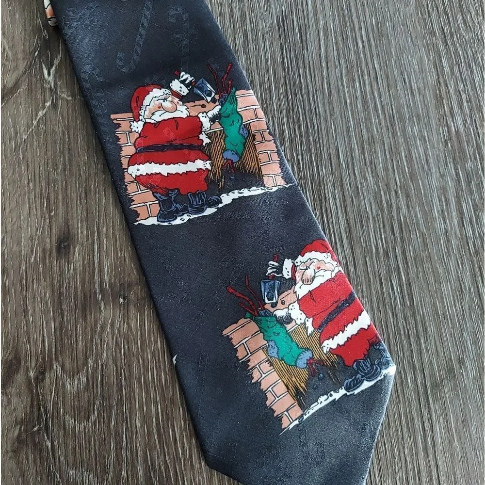 Christmas Necktie Yule Tie Greetings Hallmark Santa Stockings Coal